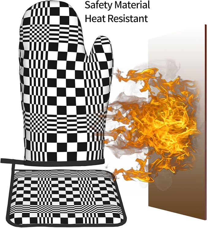 Black and White Optical Illusion Checkered Oven Mitt & Pot Holder Set - Image 7