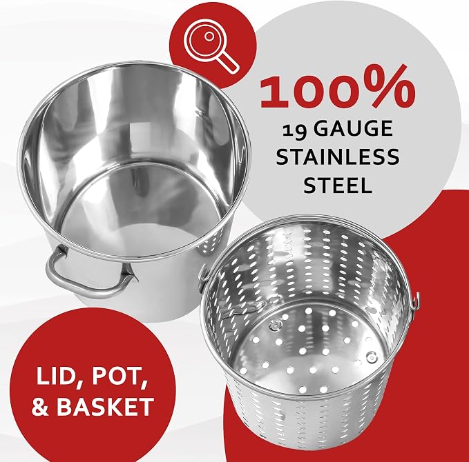 CONCORD 36 QT Stainless Steel Stock Pot w/Basket. Heavy Kettle. Cookware - Image 3