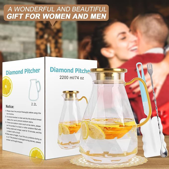 Yirilan Glass Pitcher, 2.2 Liter Water Pitcher - Image 7