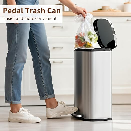 PayLessHere Trash Can with Lid, 13 Gallon Stainless Steel Kitchen & Office - Image 2