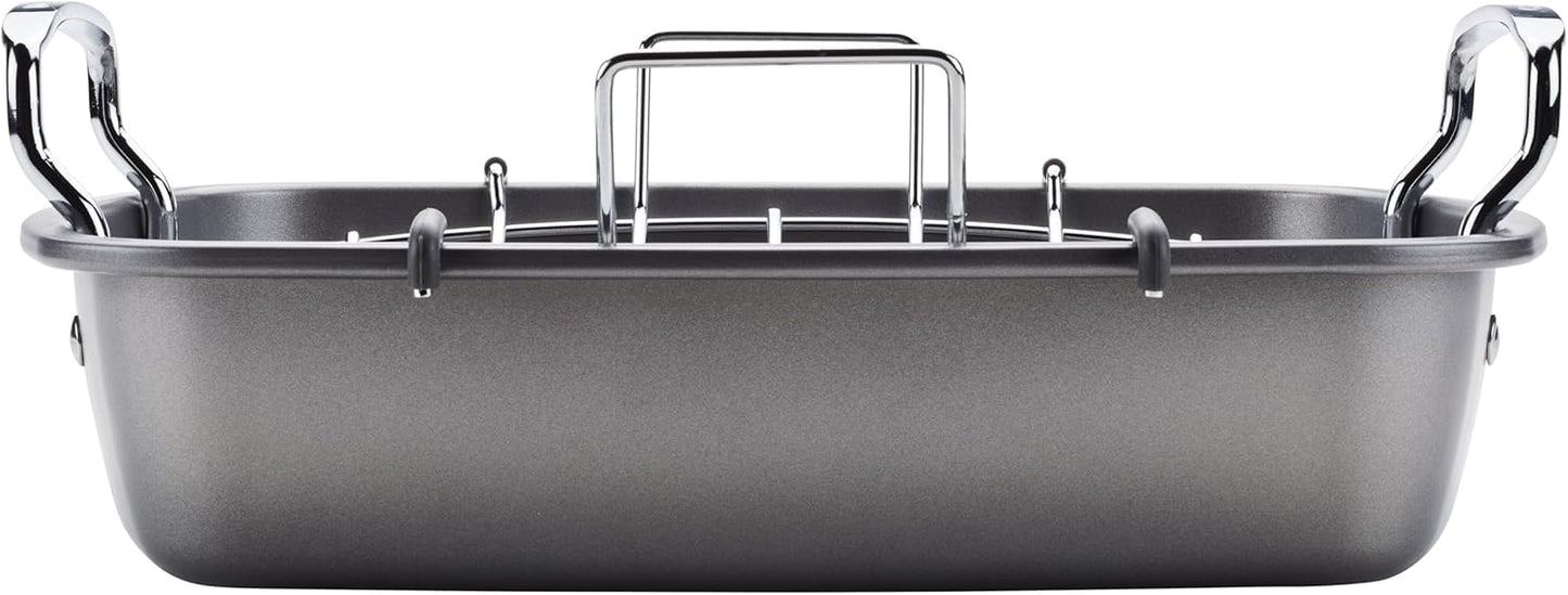 Circulon Nonstick Roasting Pan / Roaster with Rack - 17 Inch x 13 Inch, Gray