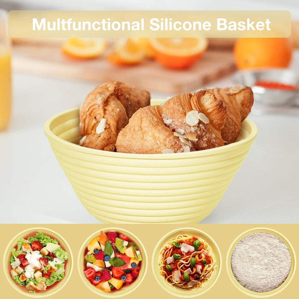 Silicone Banneton, Sourdough Bread Baskets (Set of 6, 5 Inch), Round Proofing Bread Bowls with Starter Kit, Bread Making Baking Supplies