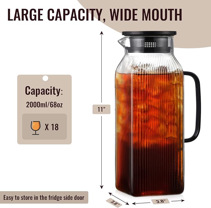 2 Liter/68 oz Square Glass Pitcher - Image 2