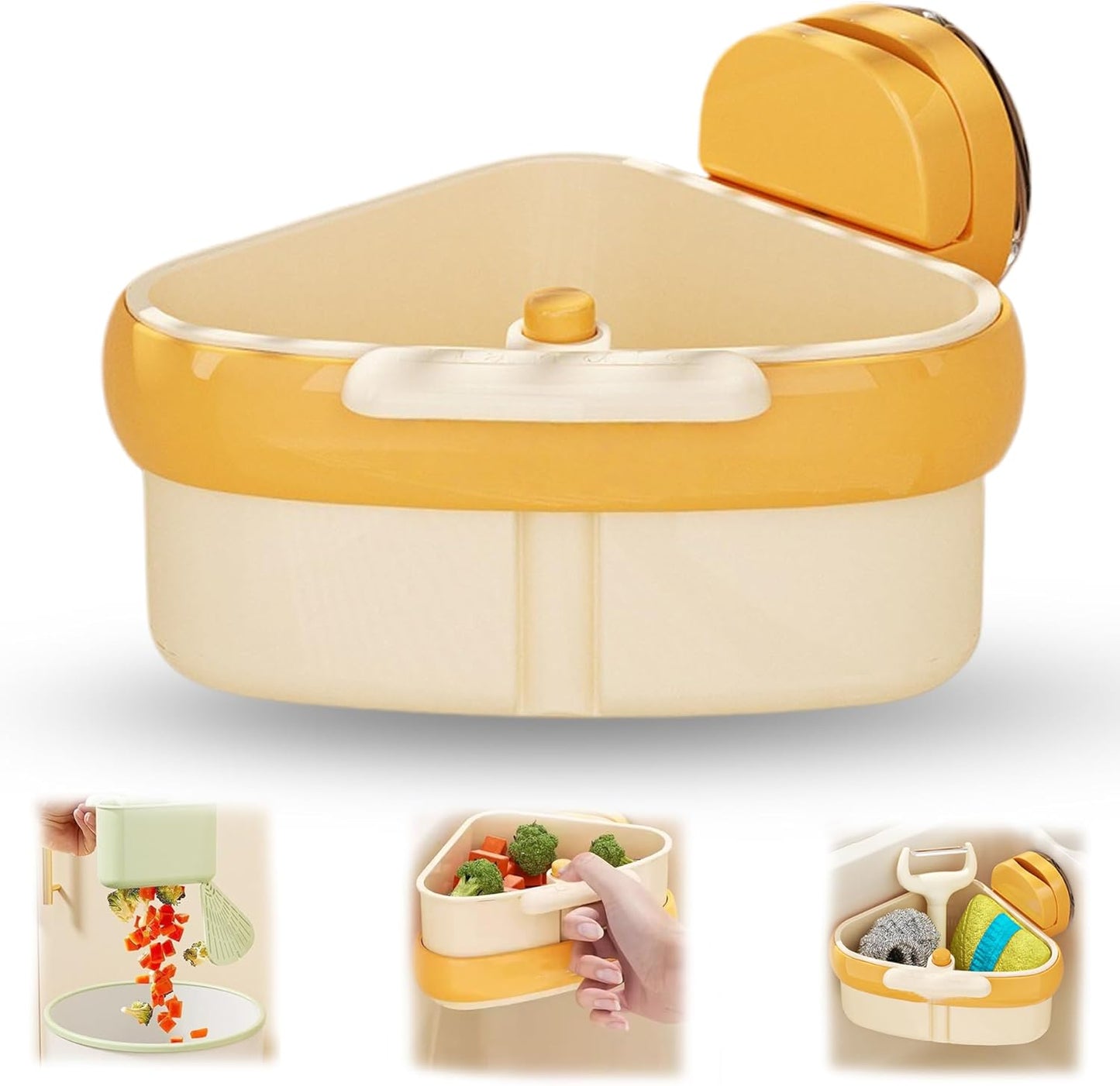 Suction Cup Sink Corner Rack, Suction Cup Press Sink Drainer Basket, Sink Strainer Basket, Sinks Trash Food Waste Catcher, Triangle Storage Rack with Drain Hole (Orange)