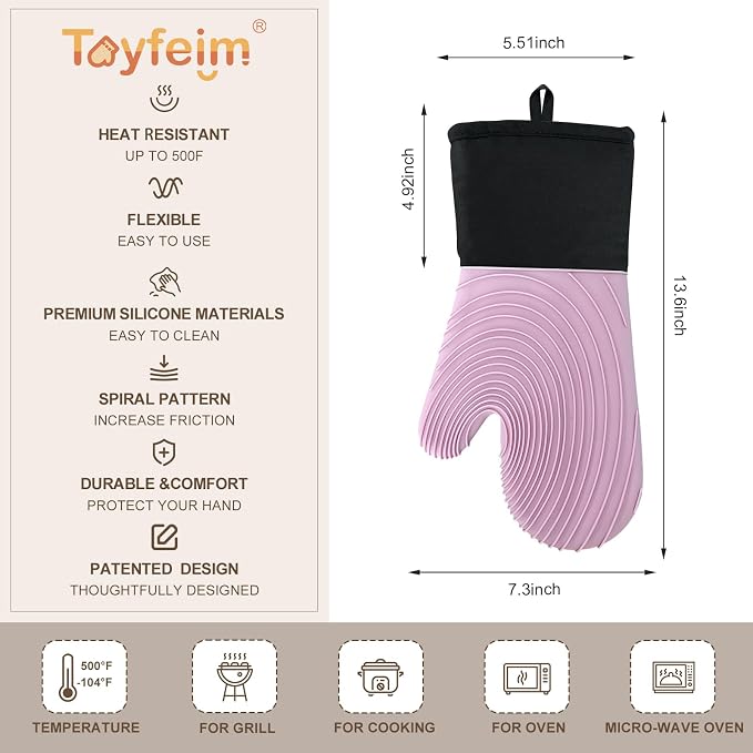 Silicone Oven Mitts-13.6 in Extended Oven Mitts Heat Resistant 500F, Oven Gloves - Image 5