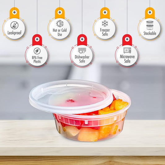 (8oz-Deli Containers with Leakproof Lids-50 Pack BPA-Free Plastic Microwaveable Clear Food Storage Container Premium Heavy-Duty Quality, Freezer & Dishwasher Safe