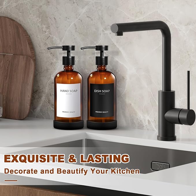 RYTOXILO Amber Glass Soap Dispenser 4 Pack, Hand Soap Dispenser Bathroom - Image 6