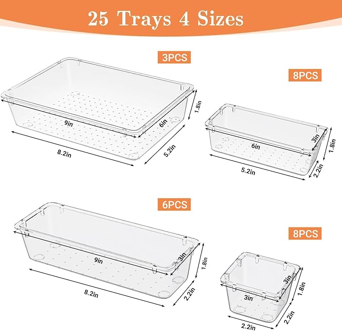SpaceHacks 25 PCS Plastic Drawer Organizer Set, 4-Size Versatile Organizer - Image 2