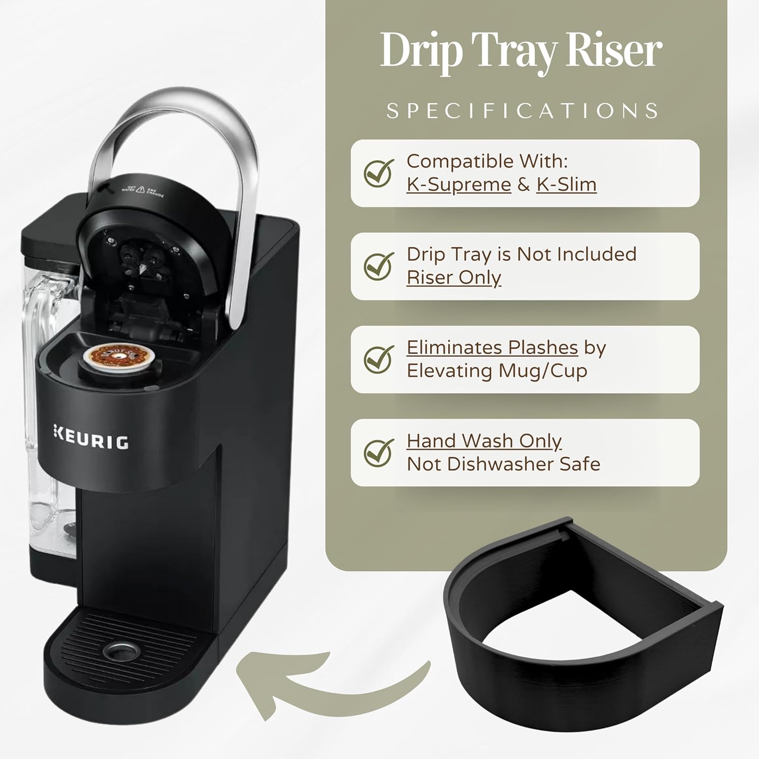 Drip Tray Mug/Cup Riser Made for the Keurig to Reduce Splashes - Riser Only (Gray, K-Supreme 1.7 Inches Tall)