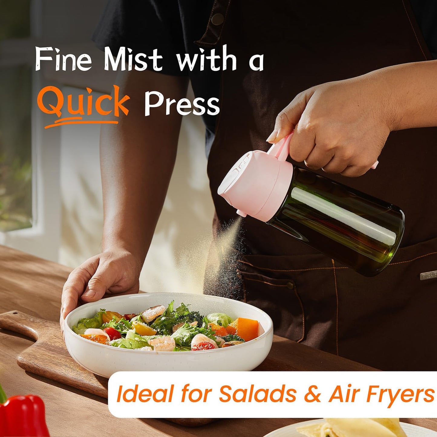 TrendPlain - Original 16oz/470ml Olive Oil Dispenser Bottle for Kitchen Gadgets and Air Fryer Accessories - Olive Oil Sprayer for Cooking w/Stickers - Peach