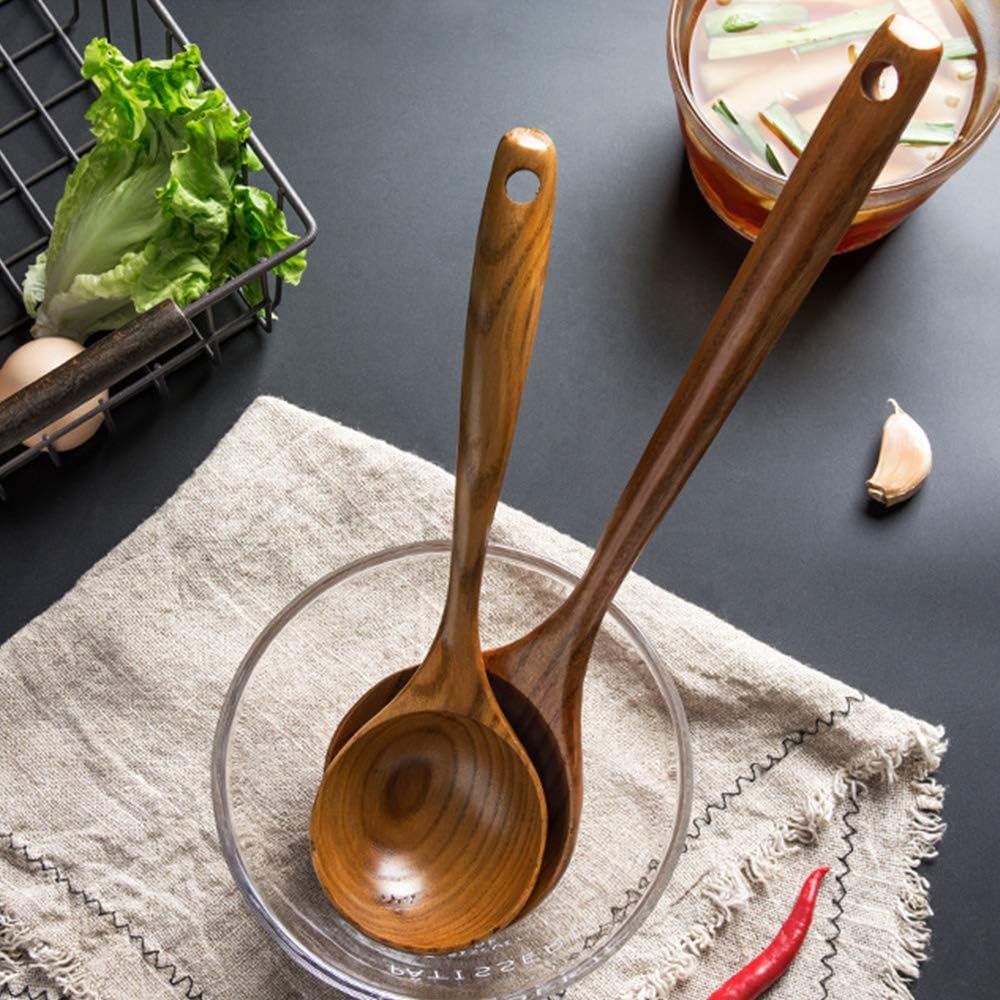 2 Pcs Wooden Spoon Ladle for Cooking Spoons Best Non Toxic Kitchen Tools -14 inch Long Kitchen Cooking Utensil & 11 inch Best Wood Spoons Large Deep Ladle Serving Spoons Soup Ladles Set