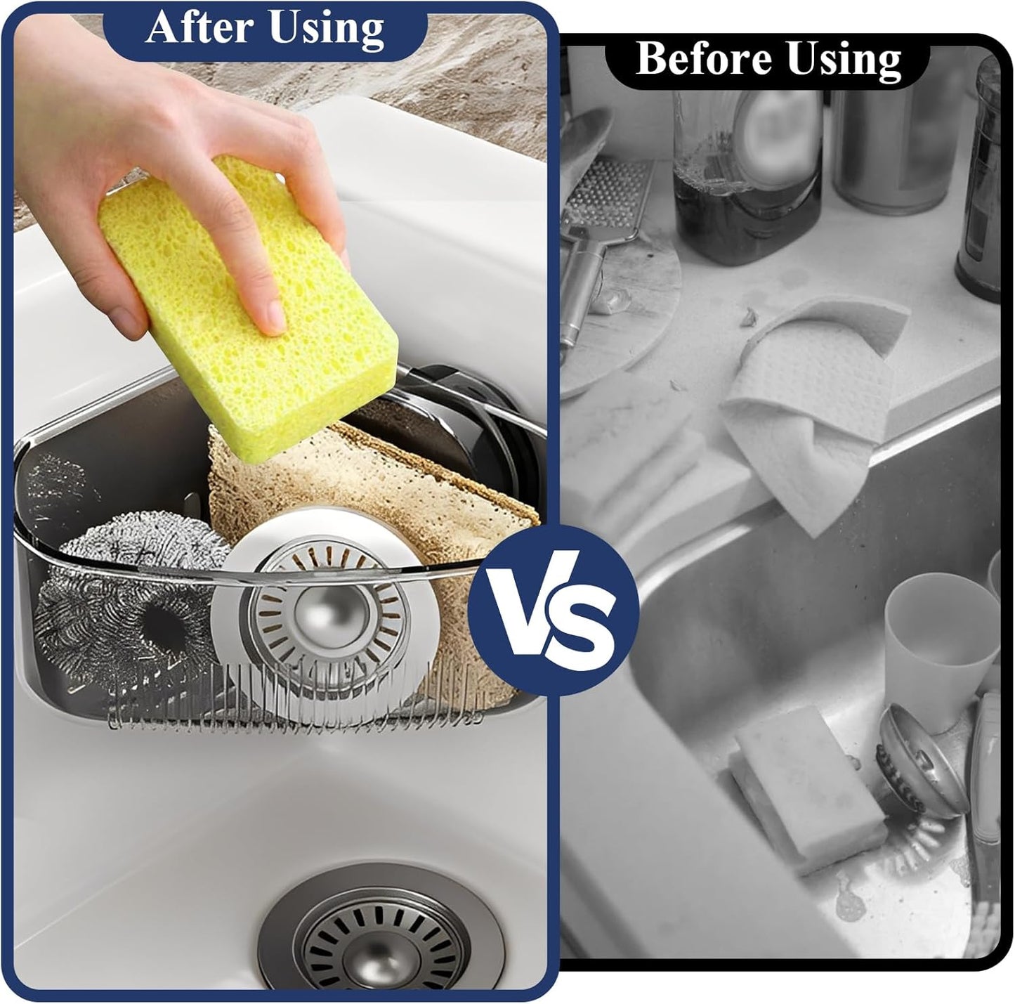 Sink Strainer Basket, Triangle Suction Cup Sink Corner Rack, New Upgraded Corner Sink Strainer with Drainage Hole, Punch-Free Corner Sink Trash Catcher for Kitchen and Bathroom (Black)