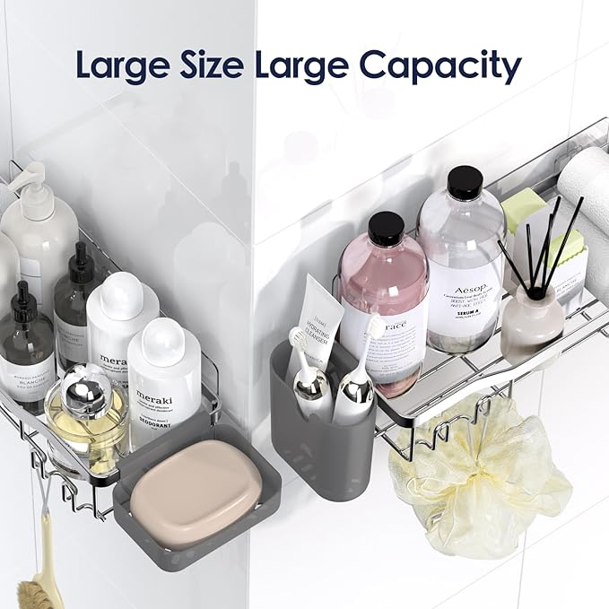 NESOMI Shower Caddy Adhesive Shower Organizer 8-Pack, Rustproof Stainless Steel - Image 9