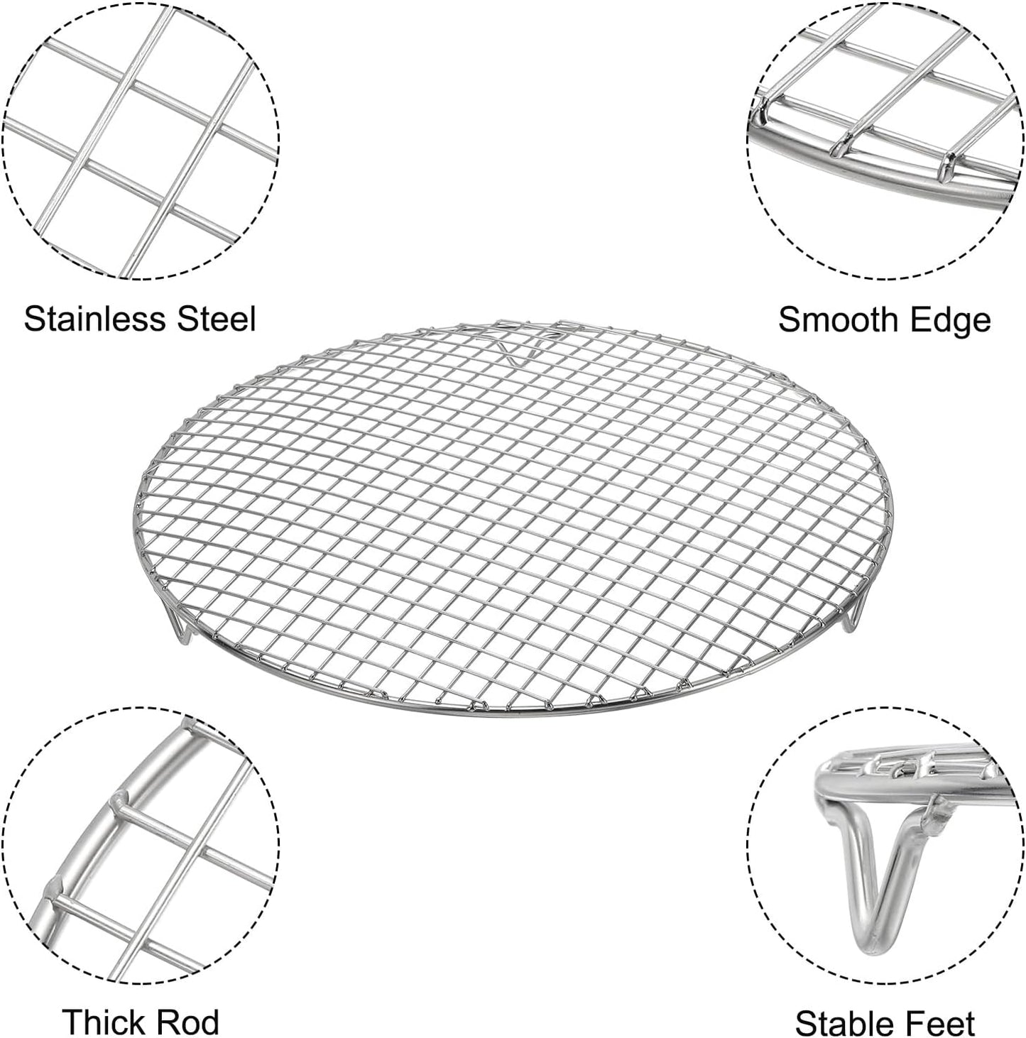 uxcell 2 Pcs Round Cooking Rack with Legs, Dia 13.8 Inch 304 Stainless Steel Barbecue Grill for Cooking Baking Barbecue Air Fryer Racks, Silver