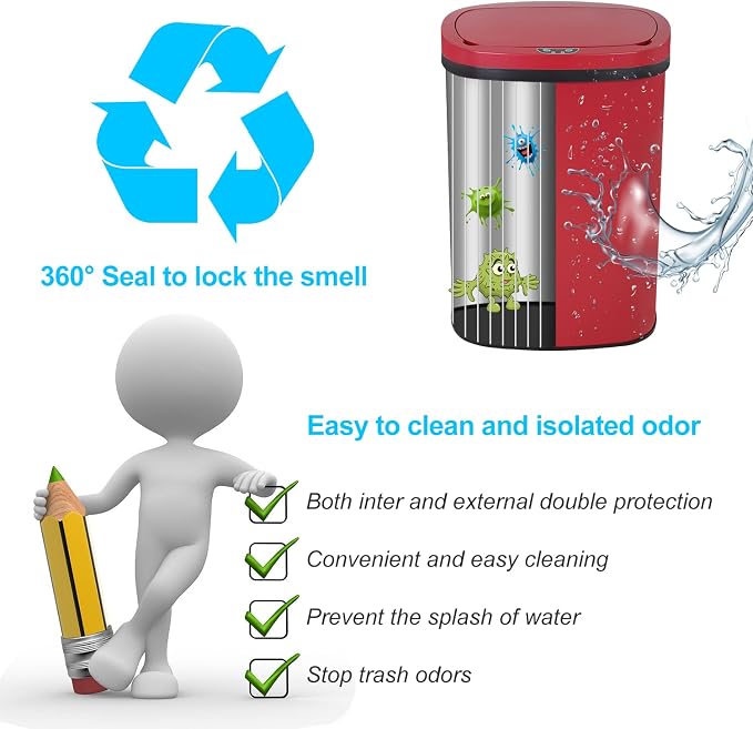 Bigacc 13 Gallon 50L Touch Free Automatic Stainless Steel Trash Can Garbage Can - Image 4
