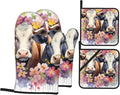 Watercolor Cows Oven Mitts and Pot Holders Sets Daisy Flower Kitchen Oven by UOYO
