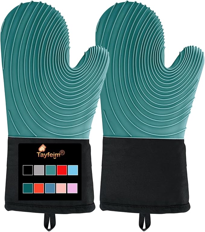 Silicone Oven Mitts-13.6 in Extended Oven Mitts Heat Resistant 500F, Oven Gloves by Tayfeim