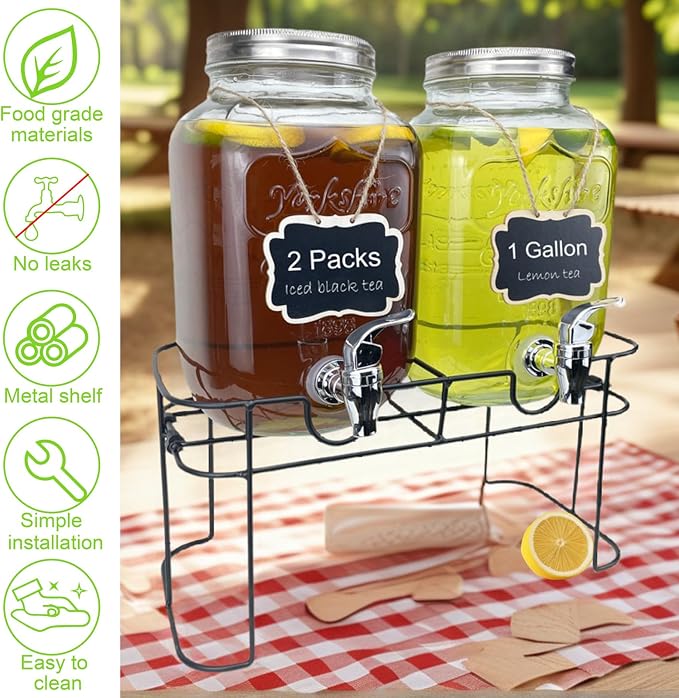 1 Gallon Glass Drink Dispenser for Parties, 2 Packs Juice Lemonade Ice Tea - Image 4