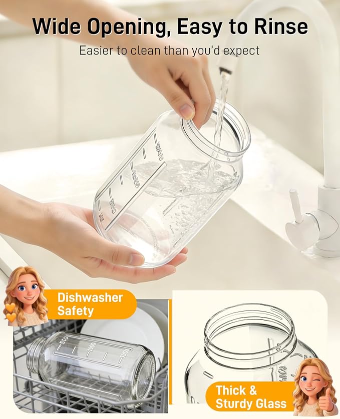 64 oz Glass Pitcher with Lid, Large Wide Mouth Mason Jar with Pour Spout - Image 5