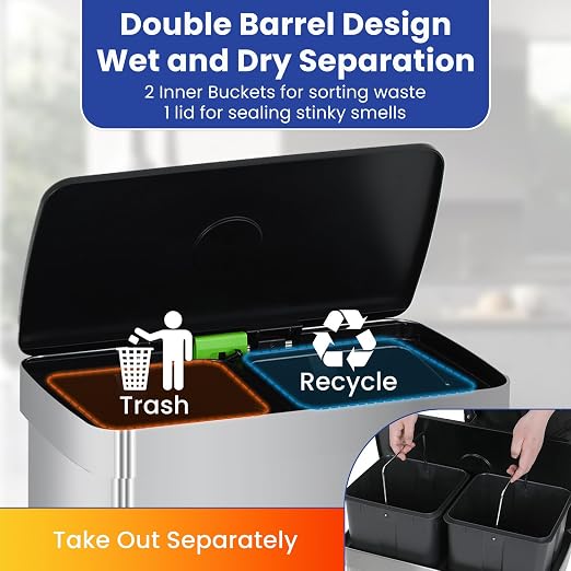PayLessHere Dual Compartment Recycling Trash Can - Image 5