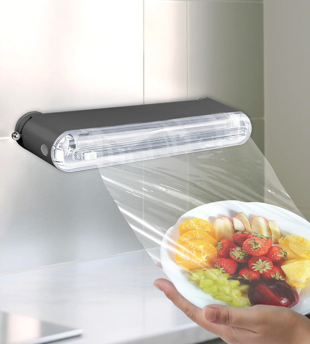 Plastic Wrap Dispenser With Cutter, Reusable Cling Film Dispenser, Cling Wrap Dispenser With Slide Cutter, Also For Aluminum Foil, Tin Foil, Baking Paper (grey)