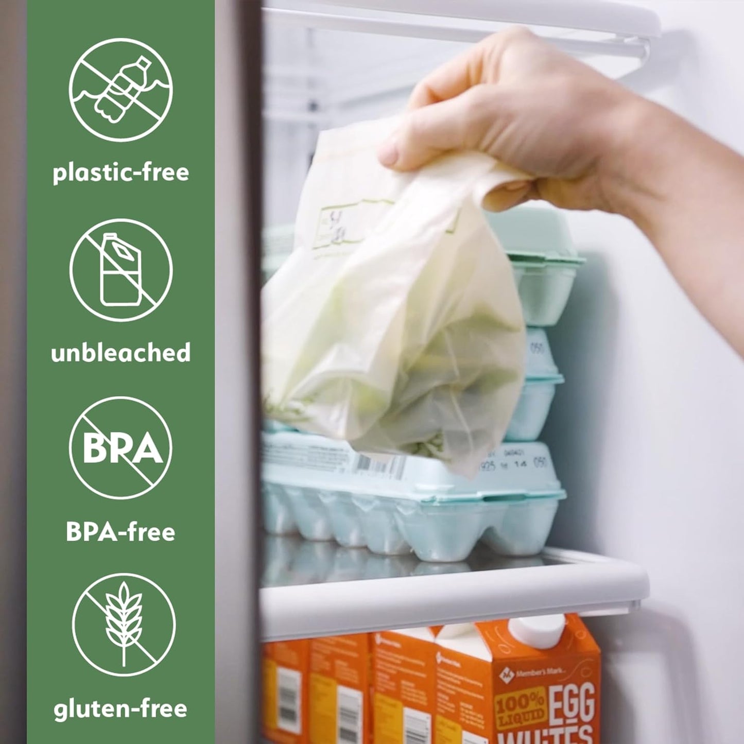 Earth's Natural Alternative Compostable Food Storage Bags, Reusable, Heavy-Duty | Resealable | Freezer Safe | Off-White | Pack of 6