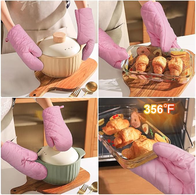 AUAUY Pink Oven Mitts, 1 Pair Kitchen Mittens, 392°F Heat Resistant Oven Gloves - Image 5