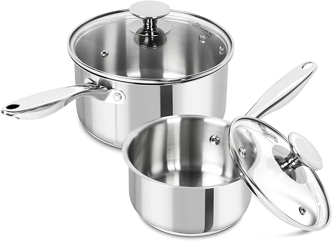 MICHELANGELO Stainless Steel Saucepan Set, 1QT & 3QT Saucepans by Michelangelo