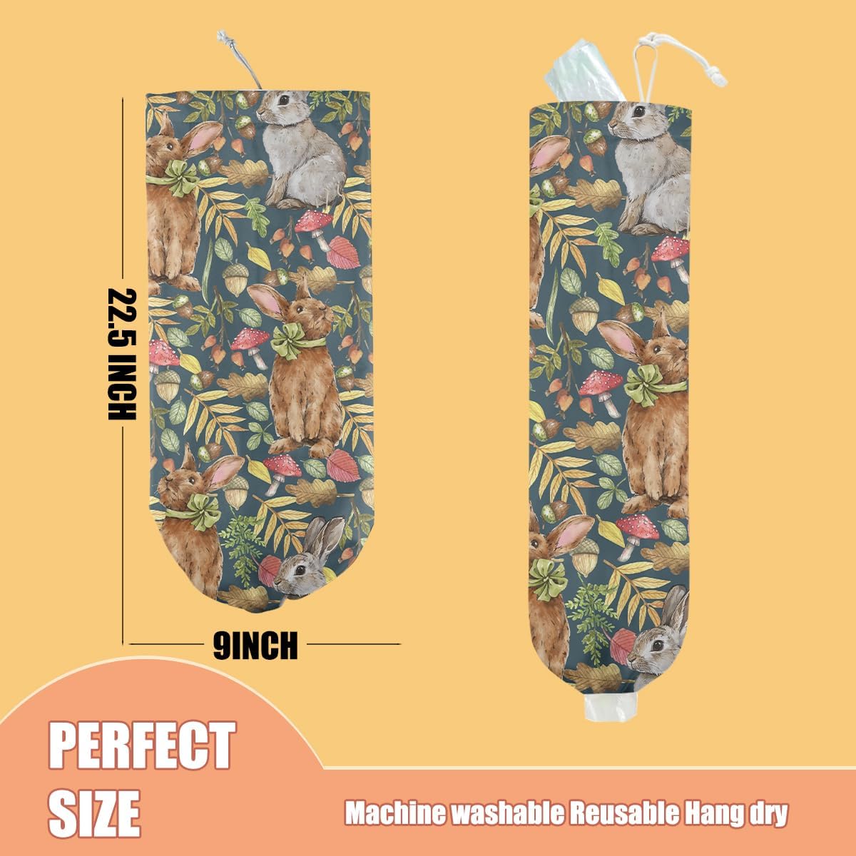 Rabbit Bunny Plastic Bag Holder, Wall Mount Grocery Bag Holder, Plastic Storage bag, Pull Rope Free Adjustment, Plastic Bag Holders for Grocery Bags, Plastic Bag Dispenser for Home Kitchen