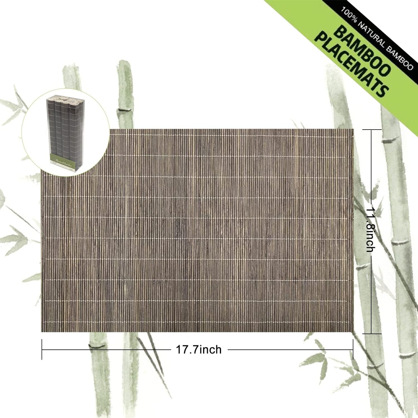 ANDSTAR Set of 8 Pcs Bamboo Placemats Natural Anti-Slip Bamboo Placemats Washable Heat-Resistant Table Mats for Dining Room and Kitchen（Light Brown）