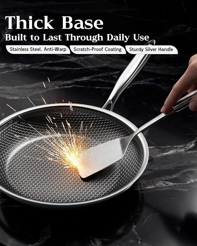 Honeycomb Stainless Steel Nonstick Frying Pan, Induction Cooktop Compatible - Image 5
