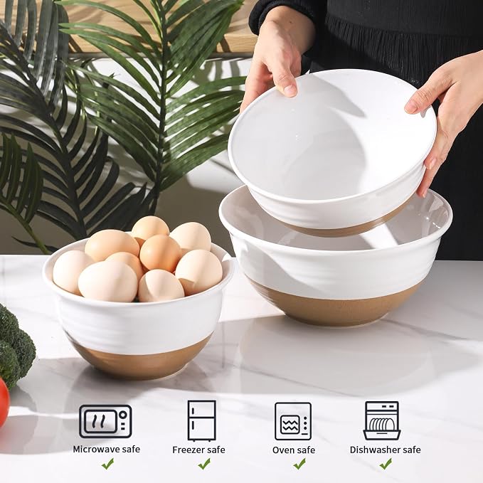 HASENSE Mixing Bowls, Large Ceramic Salad Bowls 2.1/1.5/1.0 Qt, Versatile - Image 5