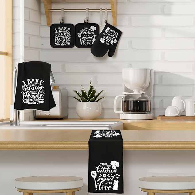 Sratte 6 Pcs Kitchen Decor Accessories Set Farmhouse Towels Pot Holders Oven - Image 2