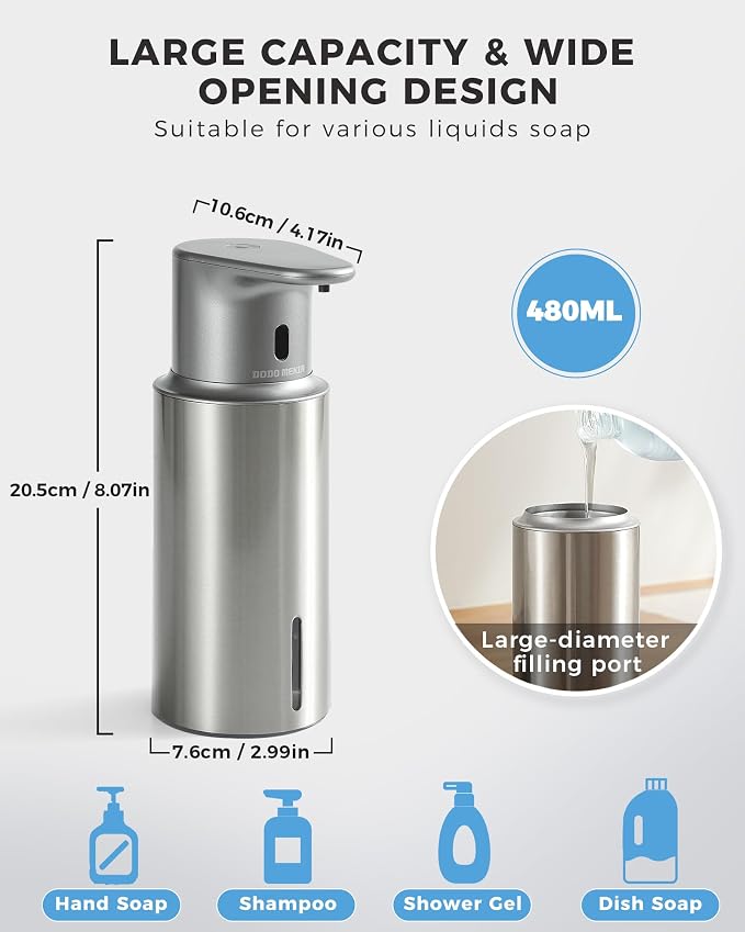 Automatic Liquid Soap Dispenser Touchless, 304 Stainless Steel Bottle Body - Image 2