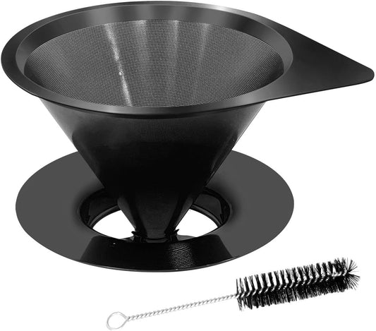 LHS Pour Over Coffee Dripper Reusable Coffee Filter Paperless Coffee Filter Stainless Steel Pour Over Coffee Maker Cone Coffee Dripper for 1-2 Cup,Black