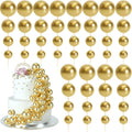 48 Pcs Gold Balls Cake Topper Decorations Balloon Cupcake Toppers Foam Cake Topper Balls Cake Balls Decorations for Birthday Party Wedding Anniversary Cake Decorating