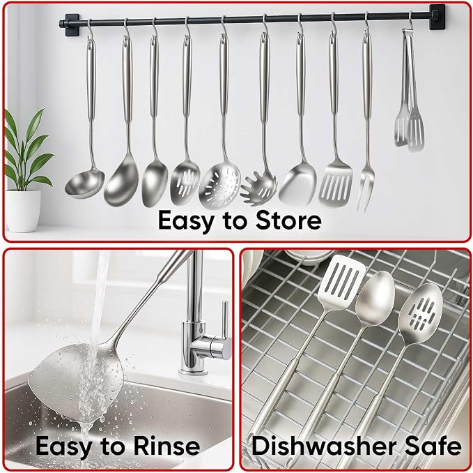 Newness 12 Pcs Cooking Utensils Set, 304 Stainless Steel Kitchen Utensils Set - Image 6