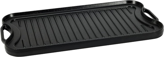 Amazon Basics Pre-Seasoned Cast Iron Reversible Rectangular Grill/Griddle, Black, 20 x 10.39 x 0.98 inch