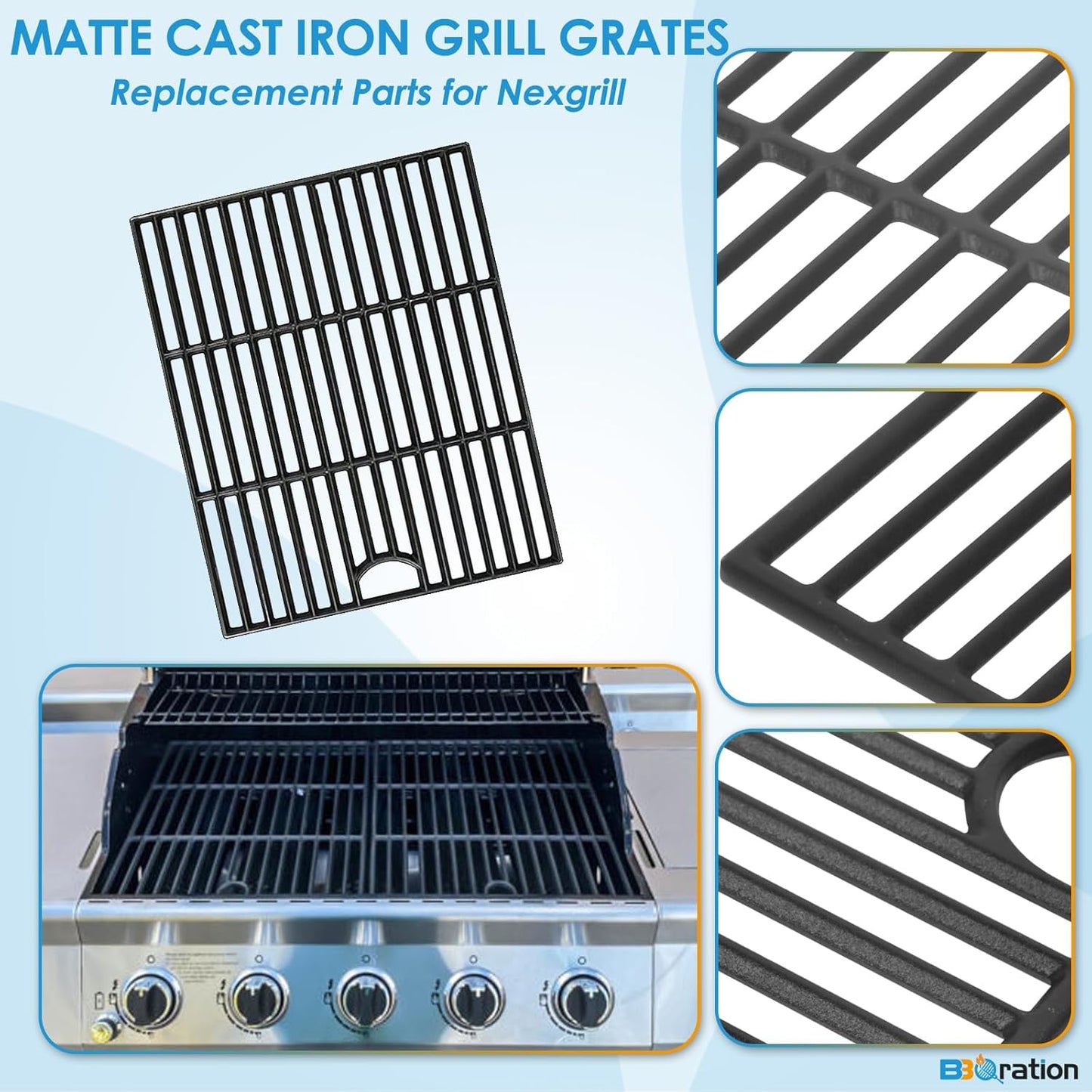 17" Grill Grates for Nexgrill 4-Burner 720-0830H 720-0783E Nexgrill Replacement Parts 5 Burner 720-0888N 720-0888 720-0697, Cooking Grate Grill Parts for Kenmore, Uniflame and More