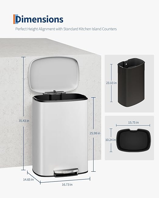 GarveeHome Stainless Steel Kitchen Trash Can, 13 Gal / 50 L Step-On Garbage Bin - Image 6