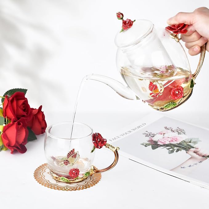 Enamel Glass Flower Tea Pot - Image 4