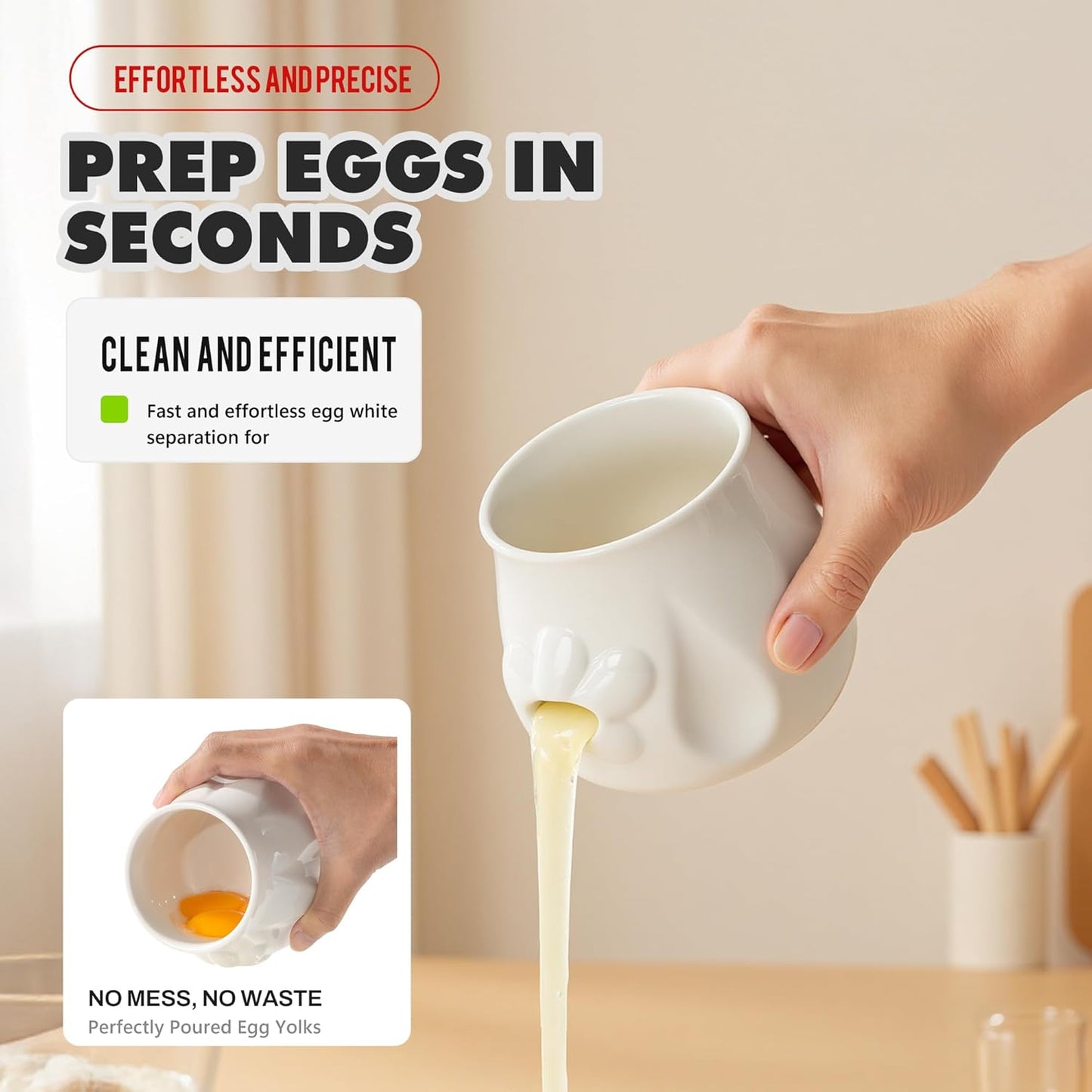 Li&Zhao Egg Yolk Separator, Ceramics Cute Egg Separator White Separator, Practical Household Small Egg Filter Splitter, Suitable for Kitchen Baking Egg Yolk Separator