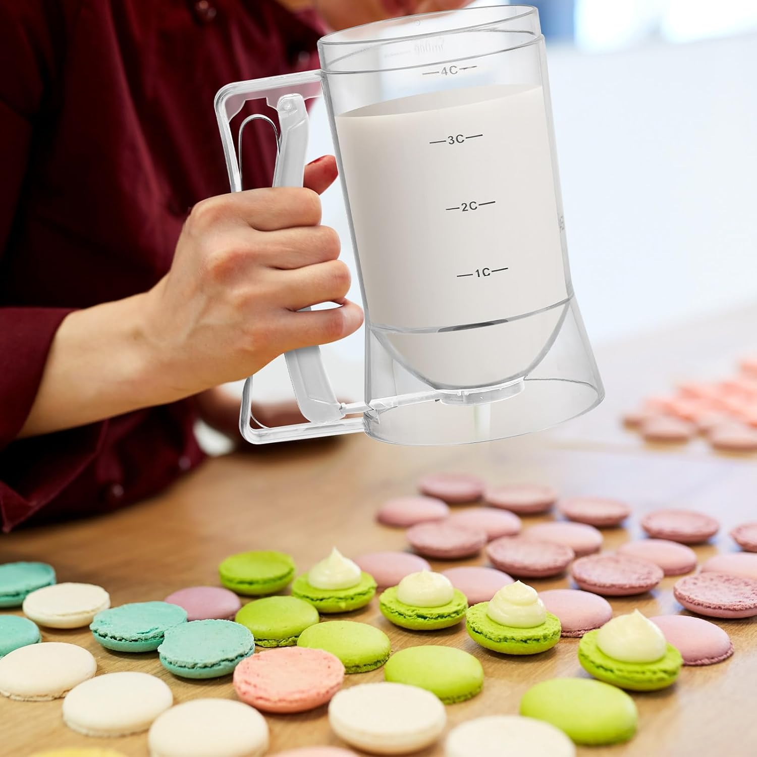 2 Pcs Cupcake Batter Dispenser Pancake Mix Dispenser 4 Cups with Squeeze Handle Tools for Pancake, Cupcake, Cookie, Cake, Waffles, Ice Cream Baking Gifts for Kitchen Housewarming (White)