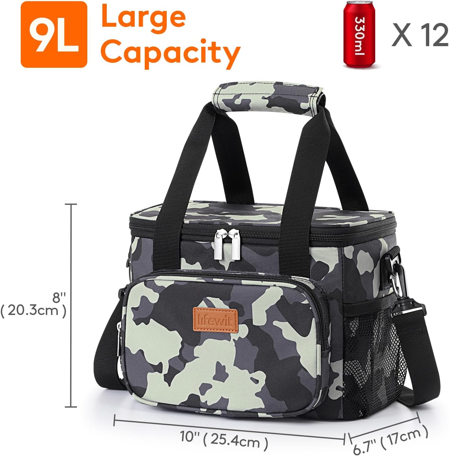 Lifewit Medium Lunch Bag Insulated Lunch Box Soft Cooler Cooling Tote for Adult Men Women, Camouflage 12-Can (9L)