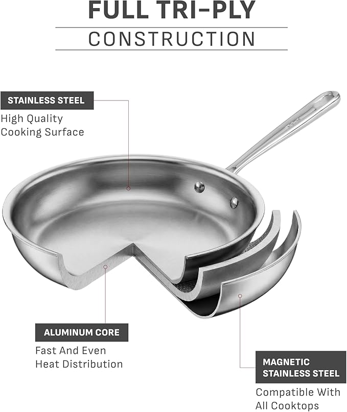 T-Fal Pro Tri-Ply Stainless Steel Fry Pan, 8 Inch, Induction Compatible - Image 2