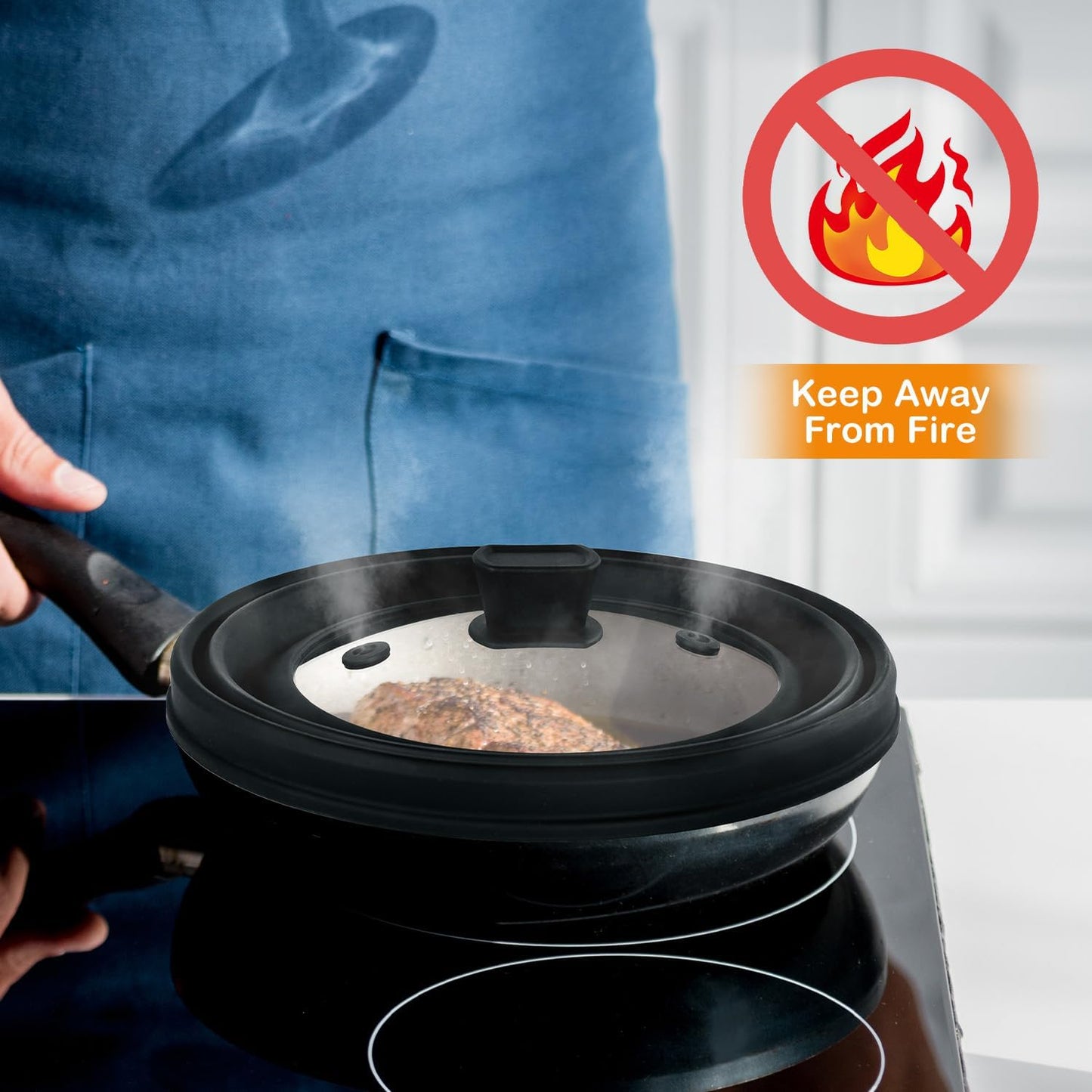 Lzerking Microwave Splatter Cover & Silicone Mat, 10.8 inch Glass Splatter Guard Lid with Collapsible Silicone for Food, Fits 6-10 inch Pot Plate Bowl, Heat Resistant, Dishwasher Safe, Kitchen, Black