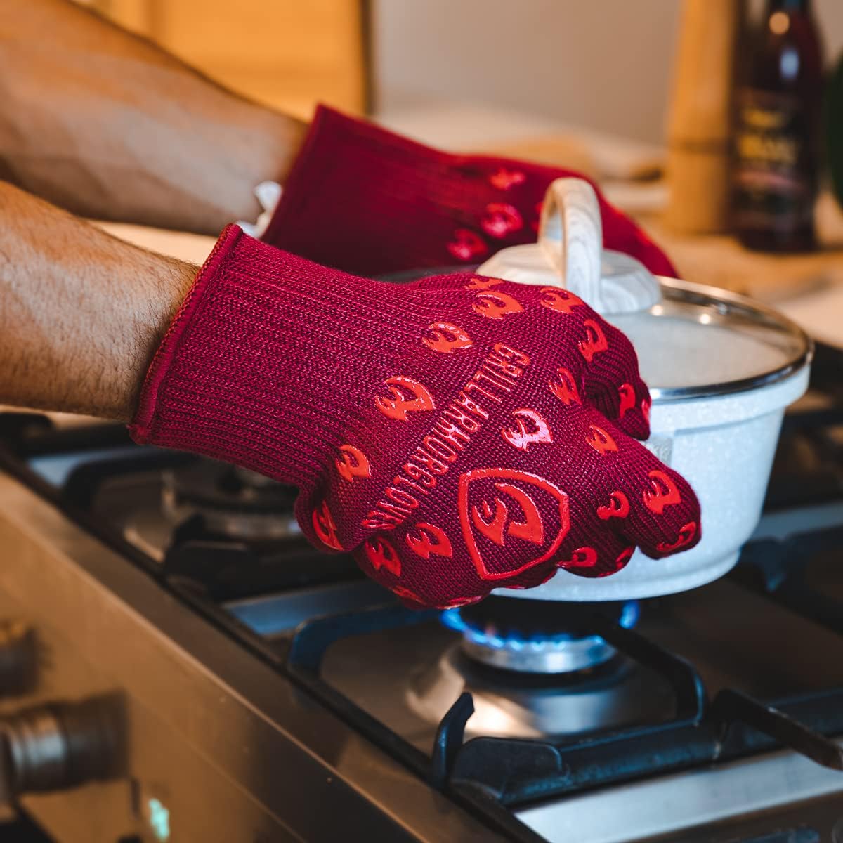 Grill Armor Oven Gloves 932°F Extreme Heat & Cut Resistant Oven Mitts with Fingers for BBQ, Cooking, Grilling, Baking – Accessory for Smoker, Cast Iron, Fire Pit, Camping, Fireplace and More