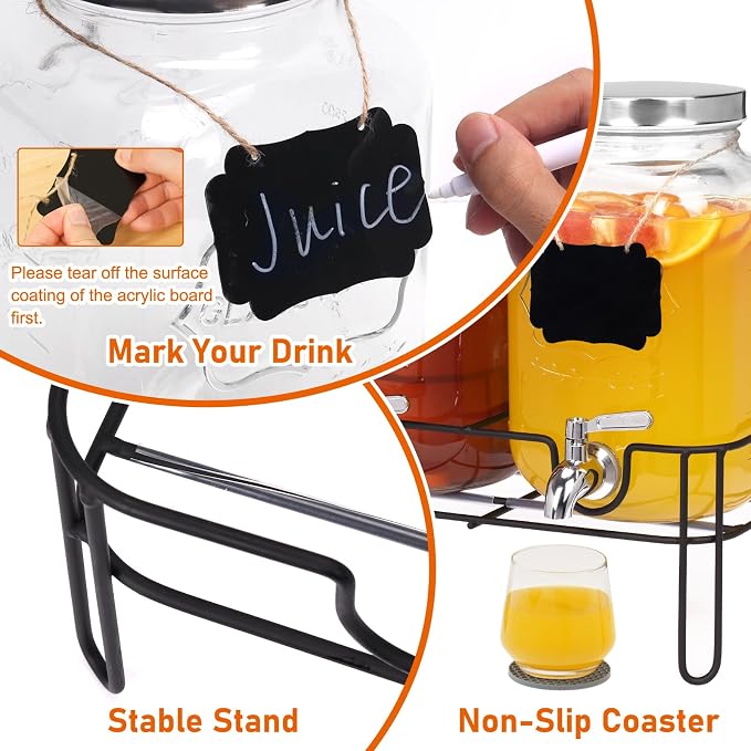 Bululuo Glass Drinks Dispenser for Parties, 2 PACK 1 Gallon Beverage Dispenser - Image 5