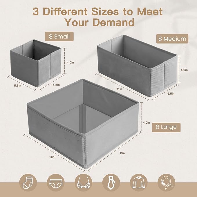 Criusia Drawer Organizer Clothes, 24 Pack Dresser Organizer - Image 2