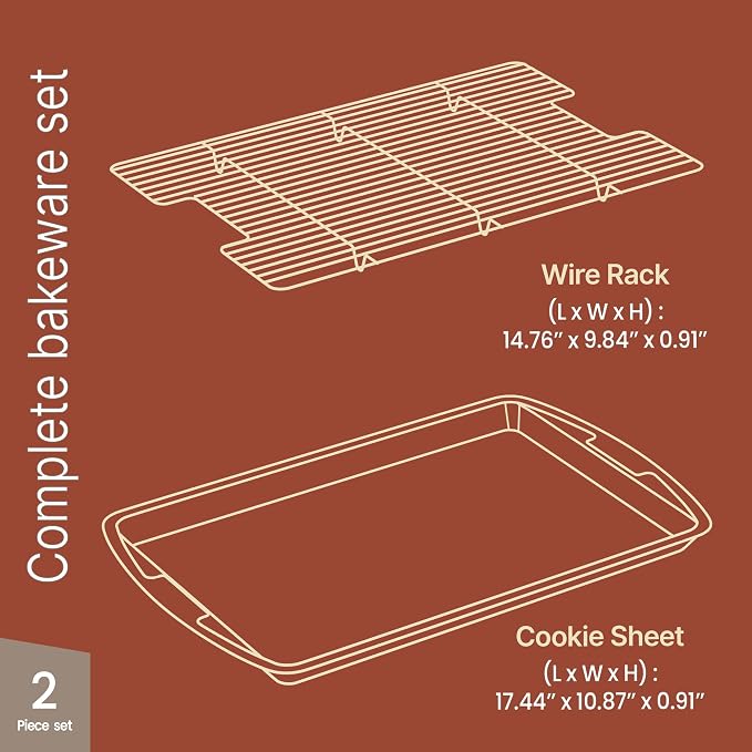 Cookie Sheet with Wire Rack Set, 2-Piece Nonstick Gray Marble Carbon Steel Pan - Image 2